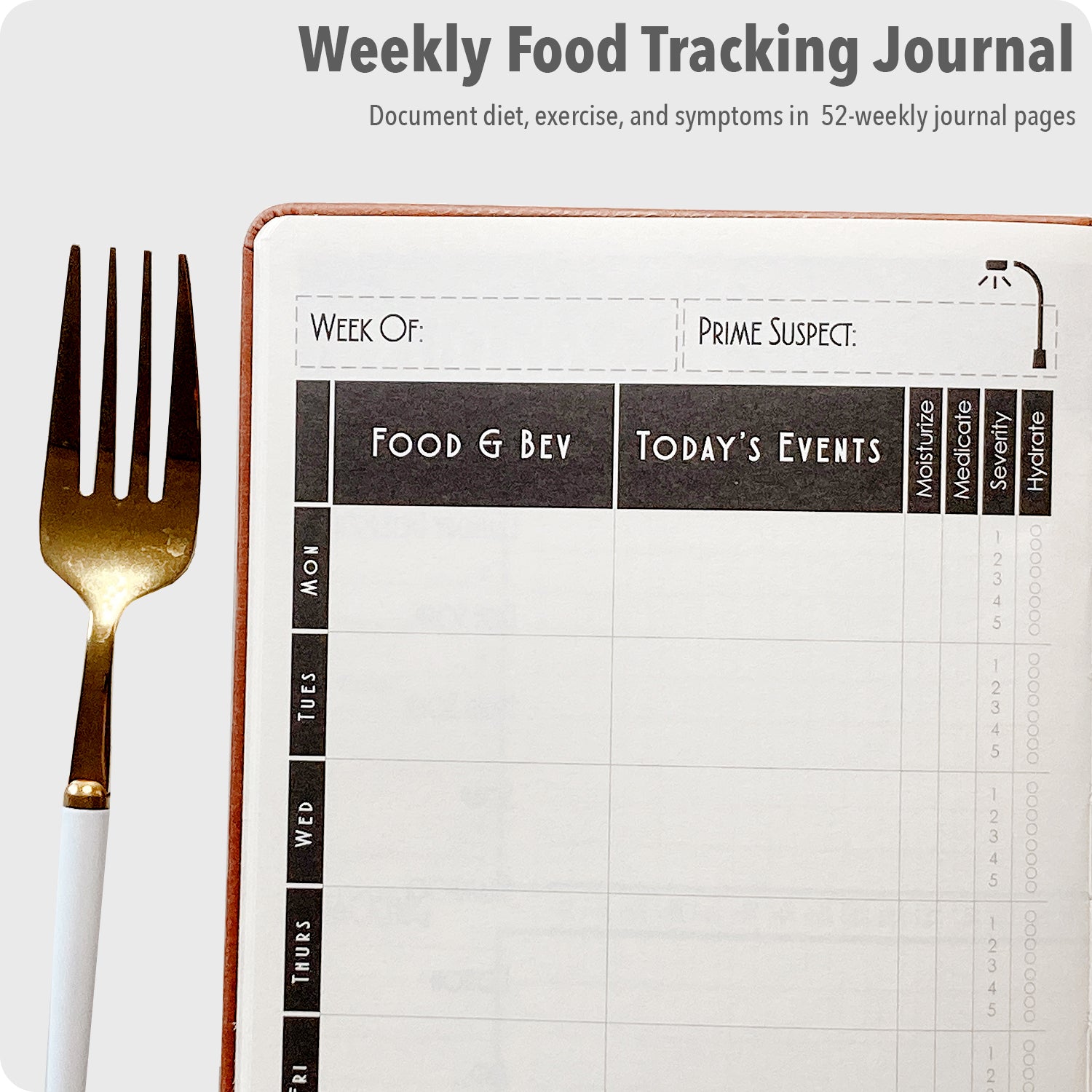 weekly food tracking journal document diet, exercise, and symptoms in 52-weekly journal pages the symptoms log a beautifully designed high quality journal for tracking multiple symptoms