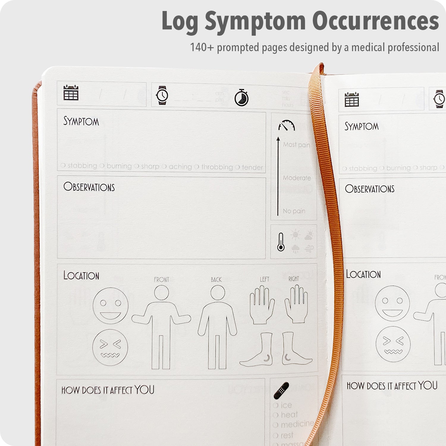 log symptom occurrences 140+ prompted pages designed by a medical profressional the symptoms log a beautifully designed high quality journal for tracking multiple symptoms